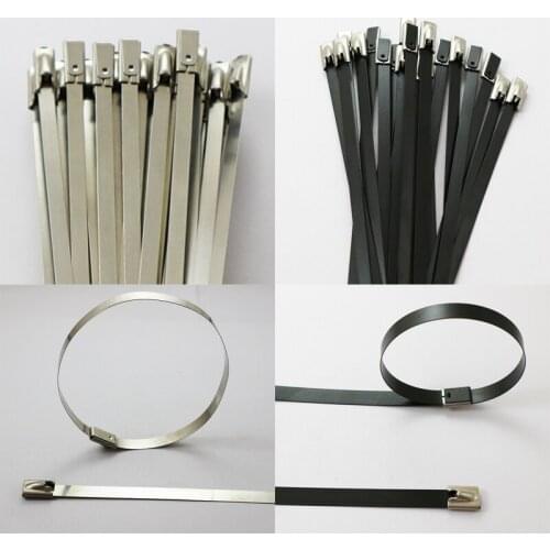 25pcs 7.9x1000/1100/1200/1300/1400/1500mm Stainless Steel Cable Ties Locking Metal Zip-Exhaust Wrap Coated Multi-Purpose