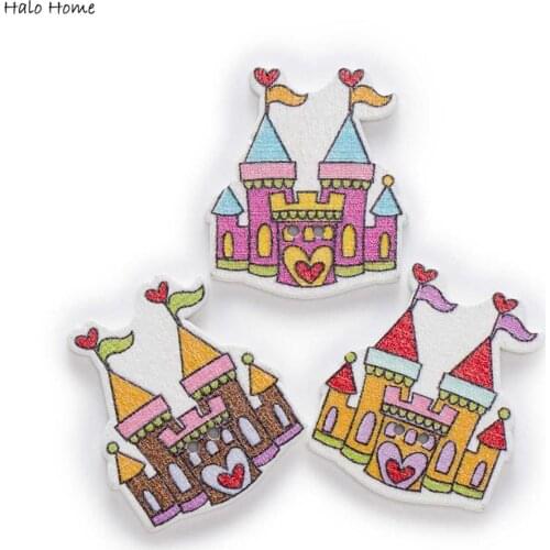30pcs Cartoon Castle Wooden Buttons Scrapbooking Sewing Clothing Crafts Decor 30x26mm