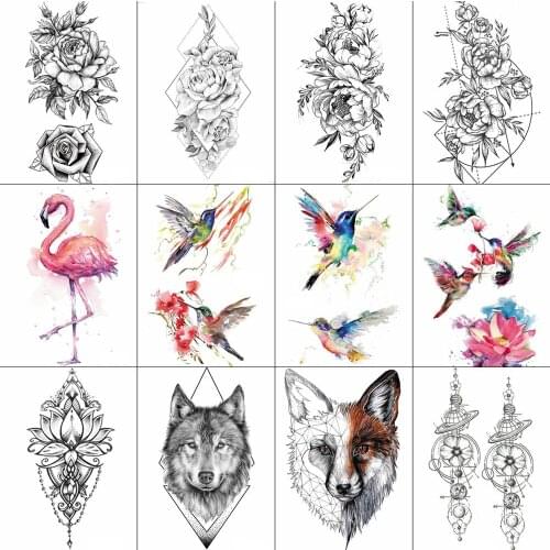 3D Watercolor Temporary Tattoo Birds Women Hands Arm Tattoo Stickers Hummingbird Flash Girls Body Cosmetic Waterproof Tatoos DIY