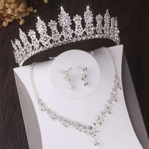 Baroque Luxury Floral Crystal Bridal Jewelry Sets Necklace Earrings Set Rhinestone Tiara Crown Wedding African Beads Jewelry Set