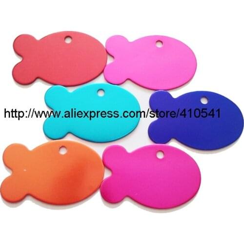 Free Shipping Mix Colors Pet Tag 38*24mm 500 pcs/lot Fish Shaped Dog Name Tags Aluminum Alloy Pet id tag Customed Dog Cat Tags