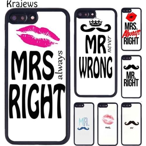 Krajews Mrs Right & Mr Wrong Matching Couple Phone Case For iPhone X XR XS 11 12 Pro MAX 5 6 7 8 Plus Samsung S5 S6 S7 S8 S9 S10