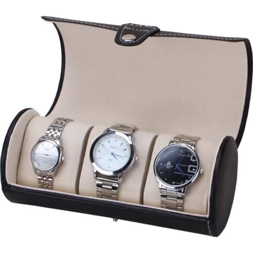 3 Slot Antique Black Watch Travel Case PU Leather Roll Box Collector Organizer Jewelry Storage Regarder