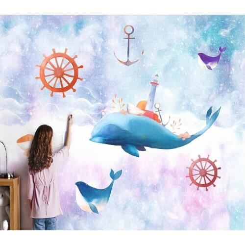 Decorative wallpaper Hand-painted whale undersea world childrens room background wall