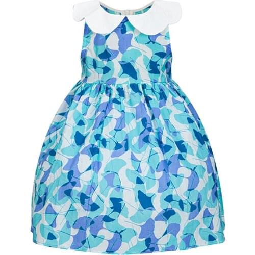 Cindy&Nancy New Summer Girls Cute Floral Collar Colorful Printed Sleeveless Bow 1-6yrs Cotton Woven Princess Casual Dresses