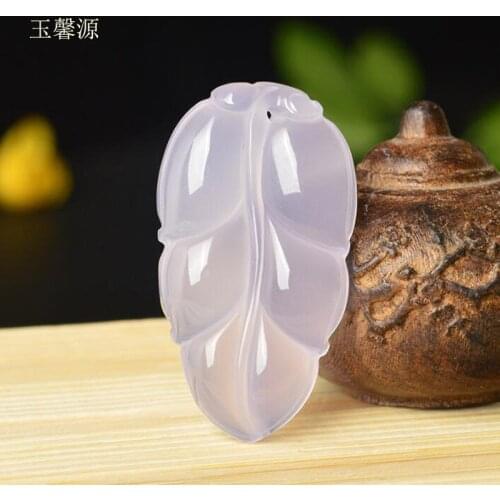 Fine Jewelry Natural Jade Medullary Leaf Shape Handcarved White Yellow Pendant Necklace Joyas Women