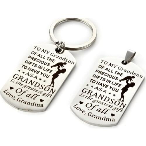 Exquisite Gift Stainless Steel Jewelry Letter Lettering TO MY GRANDSON OF ALL THE Military Card Key Chain Jewelry