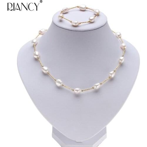 Fashion Pearl Jewelry sets Baroque Natural Freshwater Pearl Necklace bracelets 925 Sterling Silver Jewelry Sets For Women gift