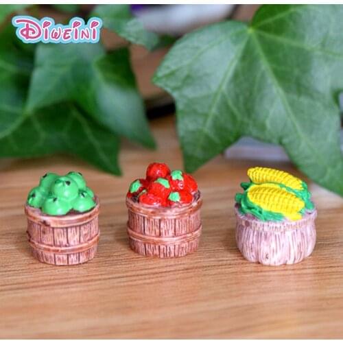1 pc Fruit Basket Corn Apple Strawbe Miniature Figurine Pretend play Kitchen Toy Doll House DIY Accessories gift Baby Gift