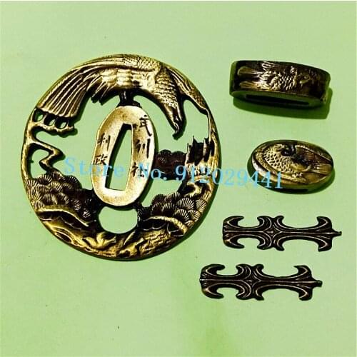 A Set Eagle Tsuba Japanese Katana Sword Fittings Tsuba +Fuchi+ Kashira+ Menuki Handle Accessories
