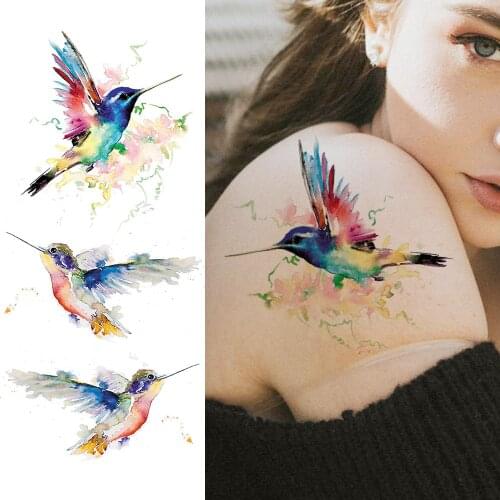 3D Watercolor Hummingbird Temporary Tattoo Sticker Womens Fashion Body Art Arm Shoulder Tattoos For Adult Fake Waterproof Tatoo