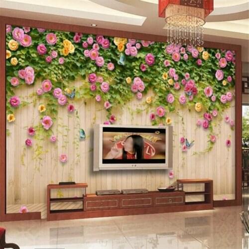 Custom wallpaper 3D mural pink rose rose flower wood TV background wall living room bedroom restaurant decoration 3d wallpaper