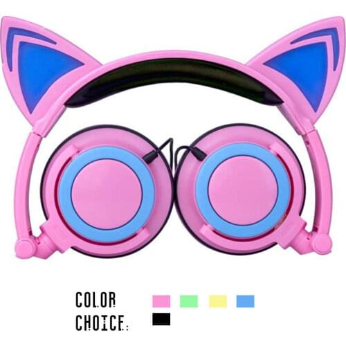 Y2K Headsets Usb Earphones Retro Futurism Year 2 Kilo Cat Ear Cute Luminous Foldable Earphones For Children Teen Girl Headphone
