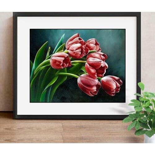 New Arrivals 5D Diamond Painting Flower Full Square Diamond Mosaic Tulips Diamond Embroidery Cross Stitch Resin Drill