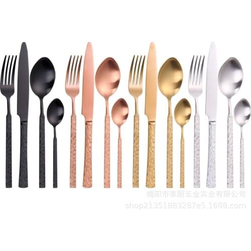 Retro Stone Grain Stainless Steel Knife, Fork, Spoon, Tea Spoon, Creative Matte Western Tableware Gift Box Set