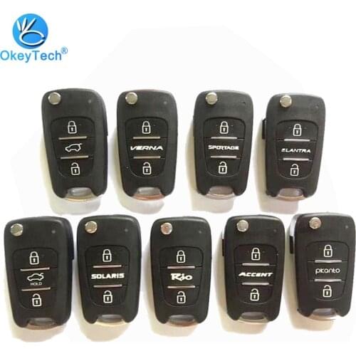 OkeyTech Car Key Shell Case Cover for Kia Rio 3 K2 K5 Ceed Cerato Sportage 3 Button Flip Folding Uncut Blank Blade for Hyundai