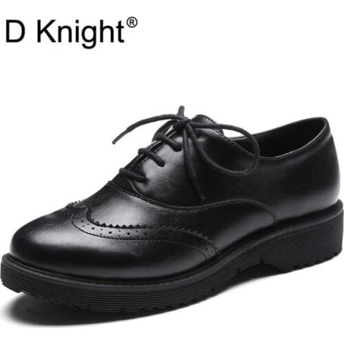 Retro Oxford Shoes for Women 2020 Comfortable Leather Shoes Woman Lace up Oxfords Flat Shoes Women Brogues Plus Size 9 10 11 12