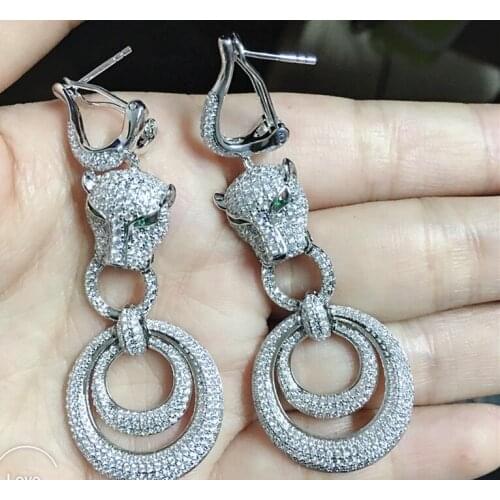 Hot brand jewelry circle panther head earrings for women luxury brand jewelry leopard tiger animal drop earrings