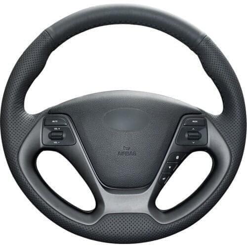 Hand-stitched Black PU Faux Leather Custom Car Steering Wheel Cover for Kia K3 2013-2018 Ceed Cee'd Cerato 2013-2018 Forte