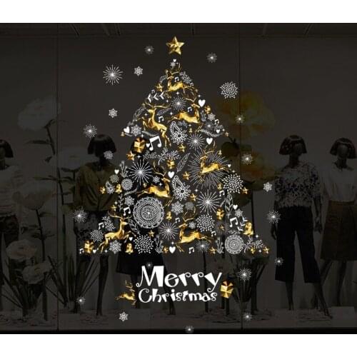 Merry Christmas Tree Snowflake Window Sticker Wall Stickers Shop Window Glass Wall Sliding Doors Stickers New Year Stickers