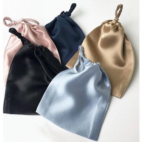 12x15cm Luxury Silk Satin Drawstring Bag With Tassels Hair Bundles Wigs Makeup Packaging Bags Jewelry Packaging Gift