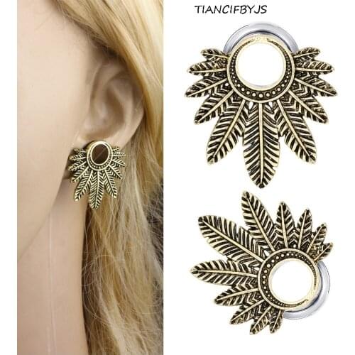 TIANCIFBYJS Wholesale Flesh Tunnel Stainless Steel Leaf Fit Ear Lobe Stretcher Body Jewelry Piercing Earring Plug Expander 70pcs