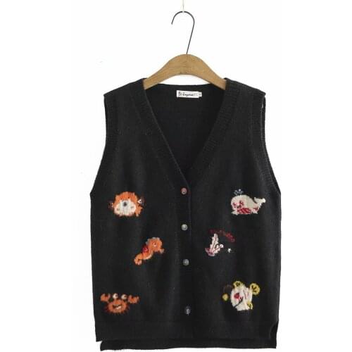 Plus size Cardigan for women 2021 V-Neck oversize vest Sweaters Kawaii cartoon print sleeveless sweater red Womens clothing