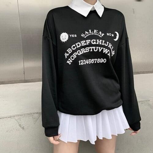 2021 Black Oversized Sweatshirt Women Gothic Girl Harajuku Chic Letter Print Autumn Winter Clothes Long Sleeve Pullover Tops Y2k