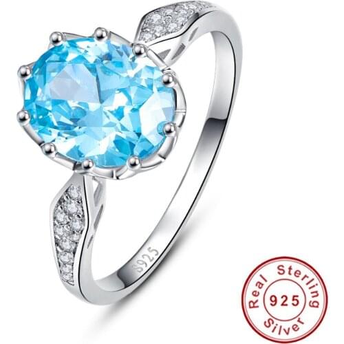 Blue Topaz 4ct Gem Stone Rings 925 Sterling Silver Oval Cut Bijoux Anel female Ring for Women Fine Jewelry With Gift box