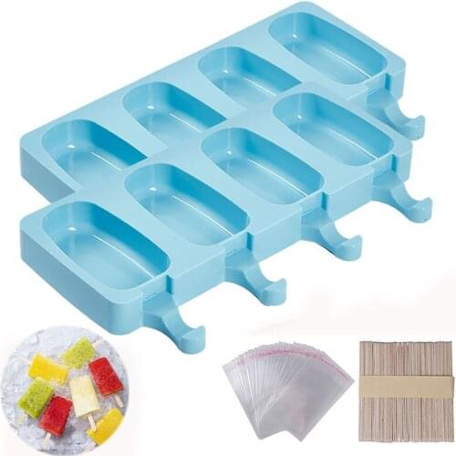 1 Pack Upgrade Silicone Molds 4 Cell Big Size Popsicle Maker Ice pop Mold Oval for DIY Ice Cream