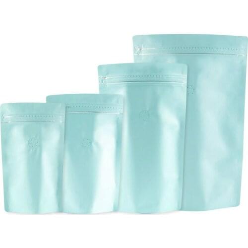 100pcs Blue aluminum foil bag side zipper valve self-standing coffee bags kitchen storage pocket packaging food tea candy pouch
