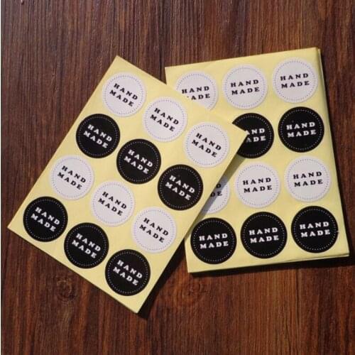 120pcs /10 Sheets Black And White Round Label Hand Made Sealing Stickers Baking Packaging Biscuit Bags Decorative Seal Stickers