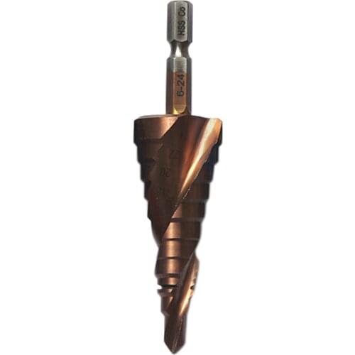 1Pc HSS Cobalt Spiral Grooved Step Cone Drill Bit 1/4 Hex Shank Woodworking Hole Saw Cutter Tackle Tool 3-12mm 4-22mm 6-24mm