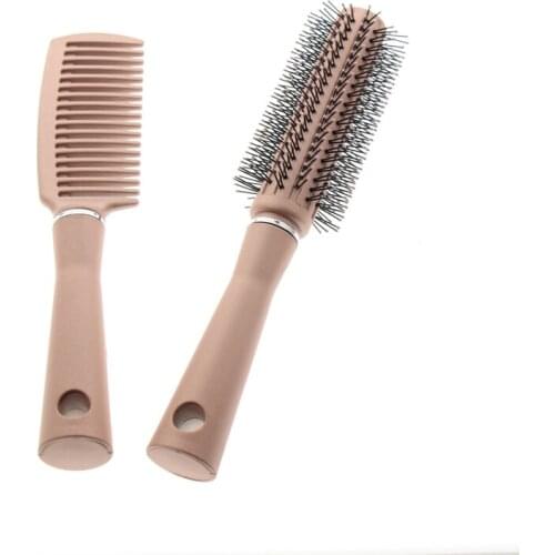 2Pcs Rose Gold Color Plastic Portable Home Travel Hair Tool Accessories Women Girls hairbrush Cushion Hair Brush Comb Set Kit
