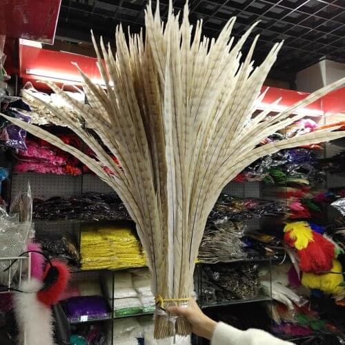 20/50pcs High Quality Beige Copper Tail Chicken Feathers 70-150 cm/28-60 inches Stage Performances Craft Making Decoration