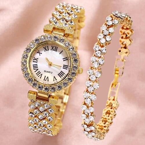 2020 Watch Set Bright Bracelet Diamond Luxury Jewelry For Women Wristwatch Plating Gold Watch Fine Jewelry Accessories Gift