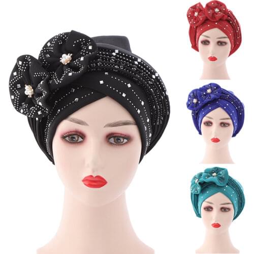 2021 Fashion African Headwrap Women Auto Gele Headtie Adjustable Muslim Headscarf Scrub Hat Wedding Headdress