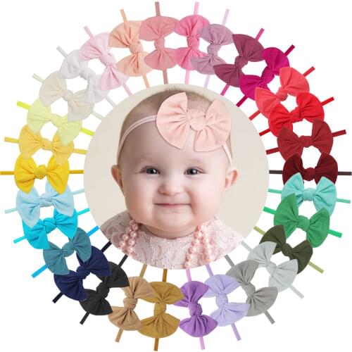 15 Colors Baby Bows Nylon Headbands with 4.5 inches Hair Bows Newborn Headbands for Infants Baby Girls Toddlers