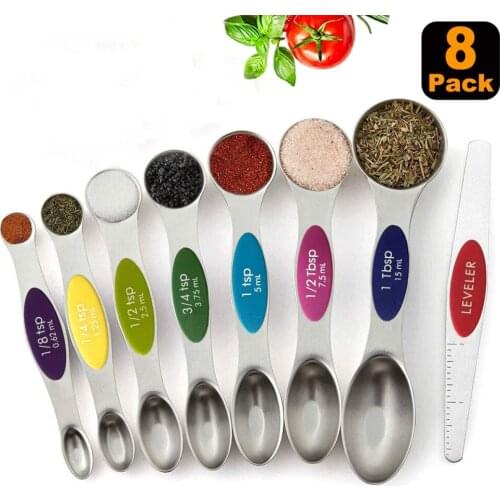 8PCS Measuring Spoons Double Head of Stainless Steel Baked Home Bar Control Limited Salt Spoon Metering Measuring Spoons