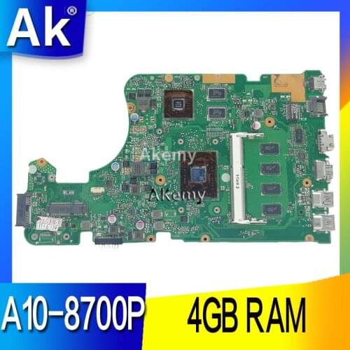 AK with A10-8700P 4GB RAM X555DG Laptop motherboard For Asus X555Y X555YI X555D X555DG Test original mainboard