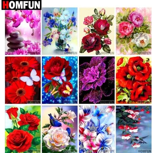 HOMFUN Diamond Painting Full Square/Round Drill 5D DIY "Butterfly flowers" Daimond Embroidery Rhinestone Cross Stitch Home Decor