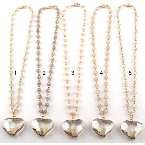 Free Shipping Fashion Bohemian Tribal Jewelry 6mm Glass Crystal Bead Link GlassHeart Pendan Ethnic Necklace