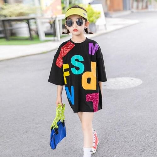 Teen Girls Sequined Oversize Tops Short Sleeve Summer T-shirt 8 10 12 years