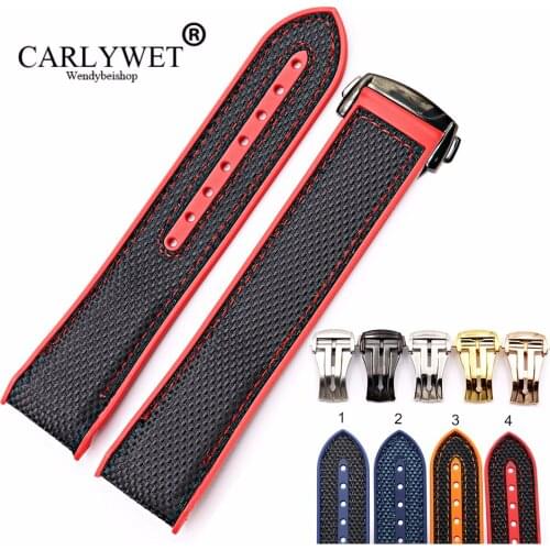 CARLYWET 20 22mm Wholesale Rubber Watchband Silicone With Nylon Replacement Watch Band Strap For Planet Ocean 45 42mm With Clasp