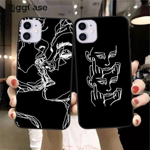Face line Art Cover For iPhone 11 Pro SE 2020 Funny Abstract Kiss Art Black Soft Case For iPhones 6 6s 7 8 Plus X XR XS MAX Case