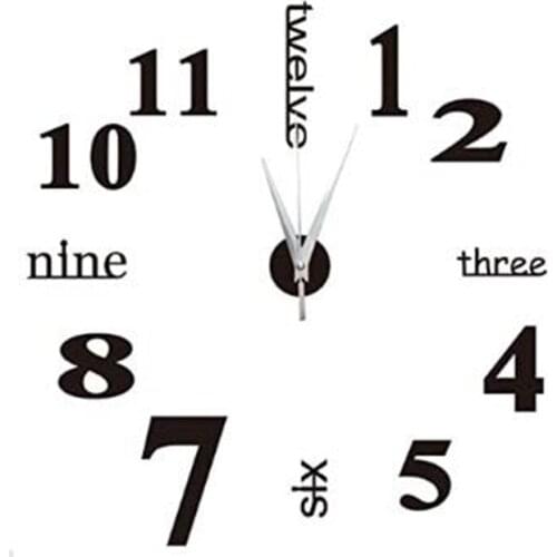 Environmental Protection Acrylic English Digital DIY Stereo Wall Clock, 3D Design for Living Room Kitchen , Black