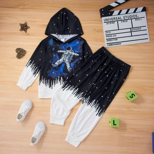 PatPat 2-piece Kid Boy Astronaut Space Print Hoodie and Colorblock Pants Casual Set