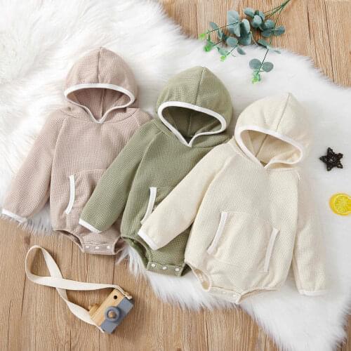 Baby’s Casual Long Sleeve Hooded Romper Fashion Autumn New Toddler Girls Boys Solid Color Cotton Triangle Jumpsuits Clothing