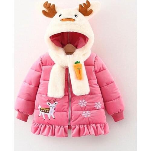 Infants Kids Cotton-Padded Thicken Xmas Deer Hooded Parkas Outwear Casacos Coats Newest Children Warm Winter Baby Girls Coat