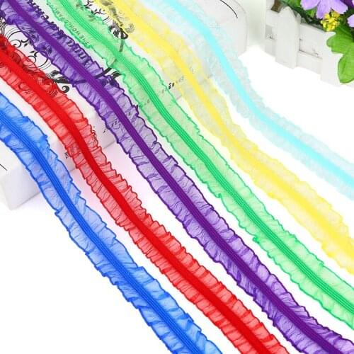 Elastic Pleated Guipure Lace Ribbon Purple Blue Green Lace Fabric Trim 2.4cm Sewing Decorations For Clothes Craft Supplies JH22